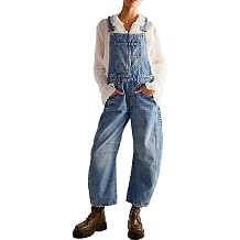 Womens Denim Overalls Barrel Bib Jean Jumpsuit | Wide Leg Loose Fit Romper Adjustable Strap