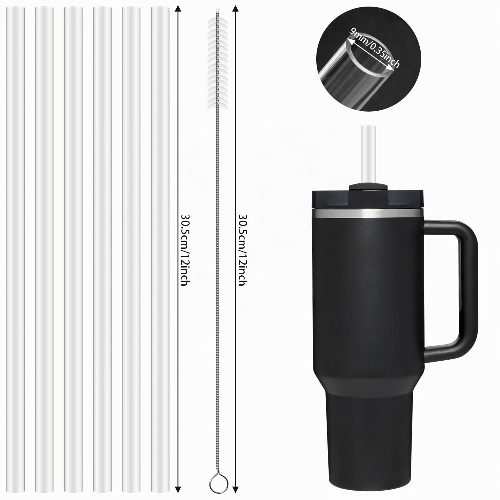 6 Pajitas Reutilizables de Plástico para Stanley 20/30/40 oz Tumbler, Inodoro, Fácil de Limpiar, Material Grado Alimenticio