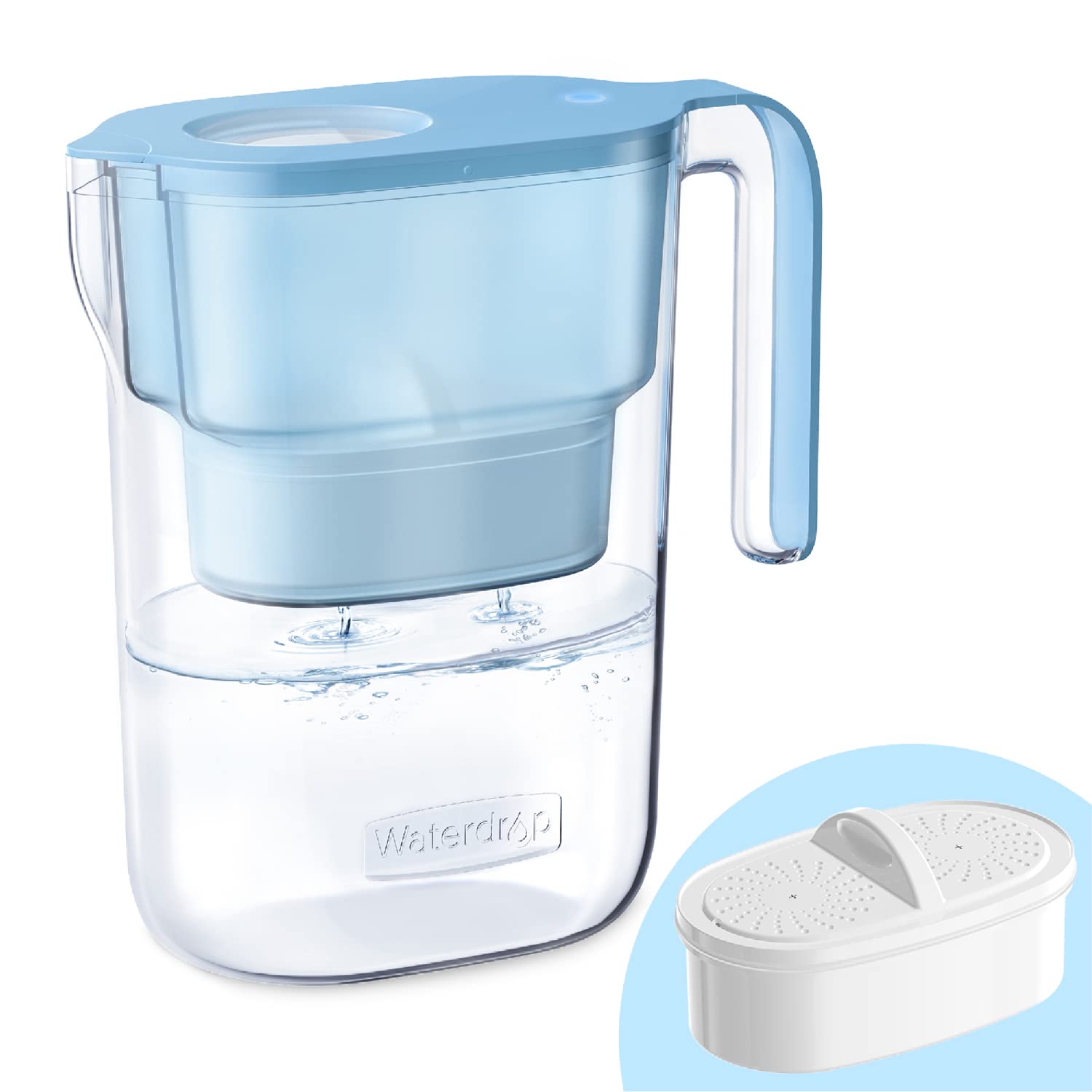 Waterdrop 200-Gallon Long-Life Elfin 7-Cup Water Filter Pitcher with 1 Filter, NSF Certified, 5X Times Lifetime, Reduces PFAS, PFOA/PFOS, Chlorine, BPA Free, Blue