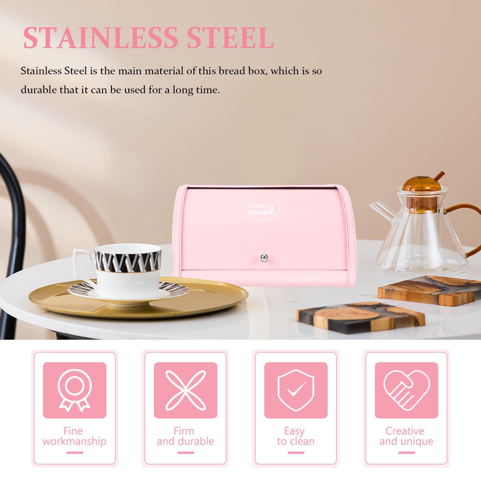 Scatola per Conservare Pane Creativa Piccola in Acciaio Inossidabile Rosa