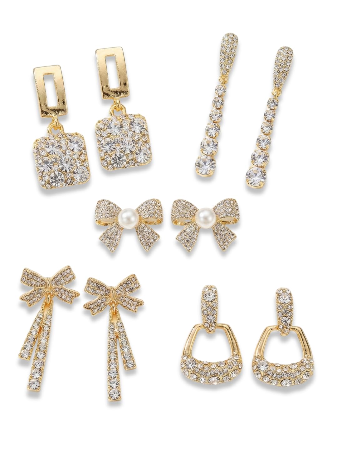 Reesha Jewel Gold Crystal Rhinestone Earrings Set, 5 Pairs - Image 1