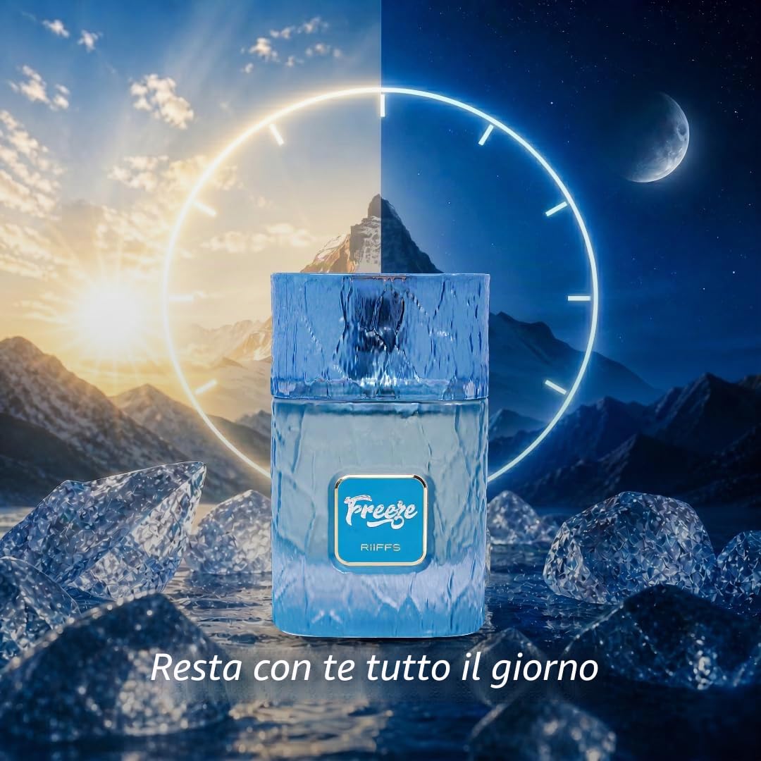 RiiFFS Freeze Estratto di profumo, 100 ml, profumo unisex a lunga durata, fresco profumo di agrumi, menta e ambra, fragranza di alta qualità, giorno a notte, per uomini e donne, eau de parfum spray