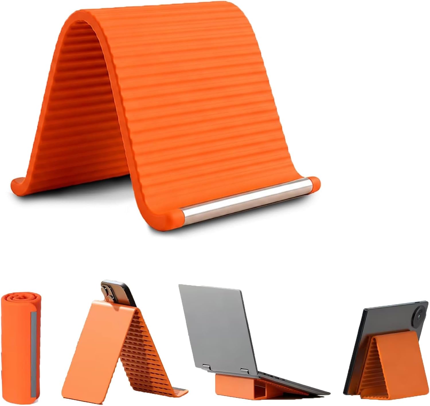 Flexible Silicone Phone Holder, Foldable Phone Stand, Portable Non-Slip Texture Stand for Phone and Tablet, Bend into Any Angle, Collapsible Design for Easy Carry, Perfect for Desk (Brown)