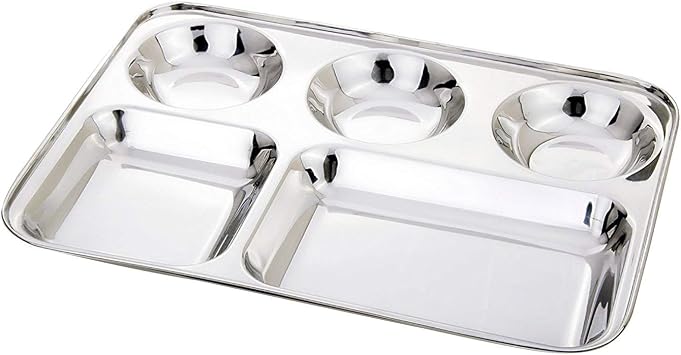 Satre Online And Marketing Stainless Steel Rectangular Thali,Steel 5 Compartment Rectangle Plate,1 Single Plate