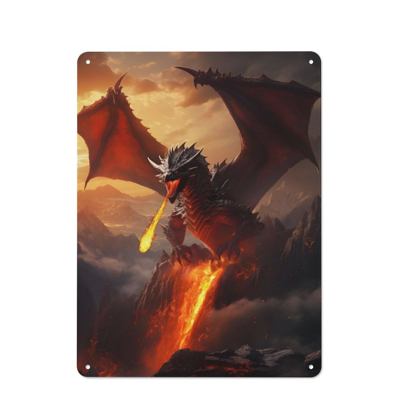 Junmoney Red Fire Elder Dragon Metal Plaque 40X30cm With For Pub Or Café, Rustic Decor, For Garage, Workshop And Man Cave Decoration