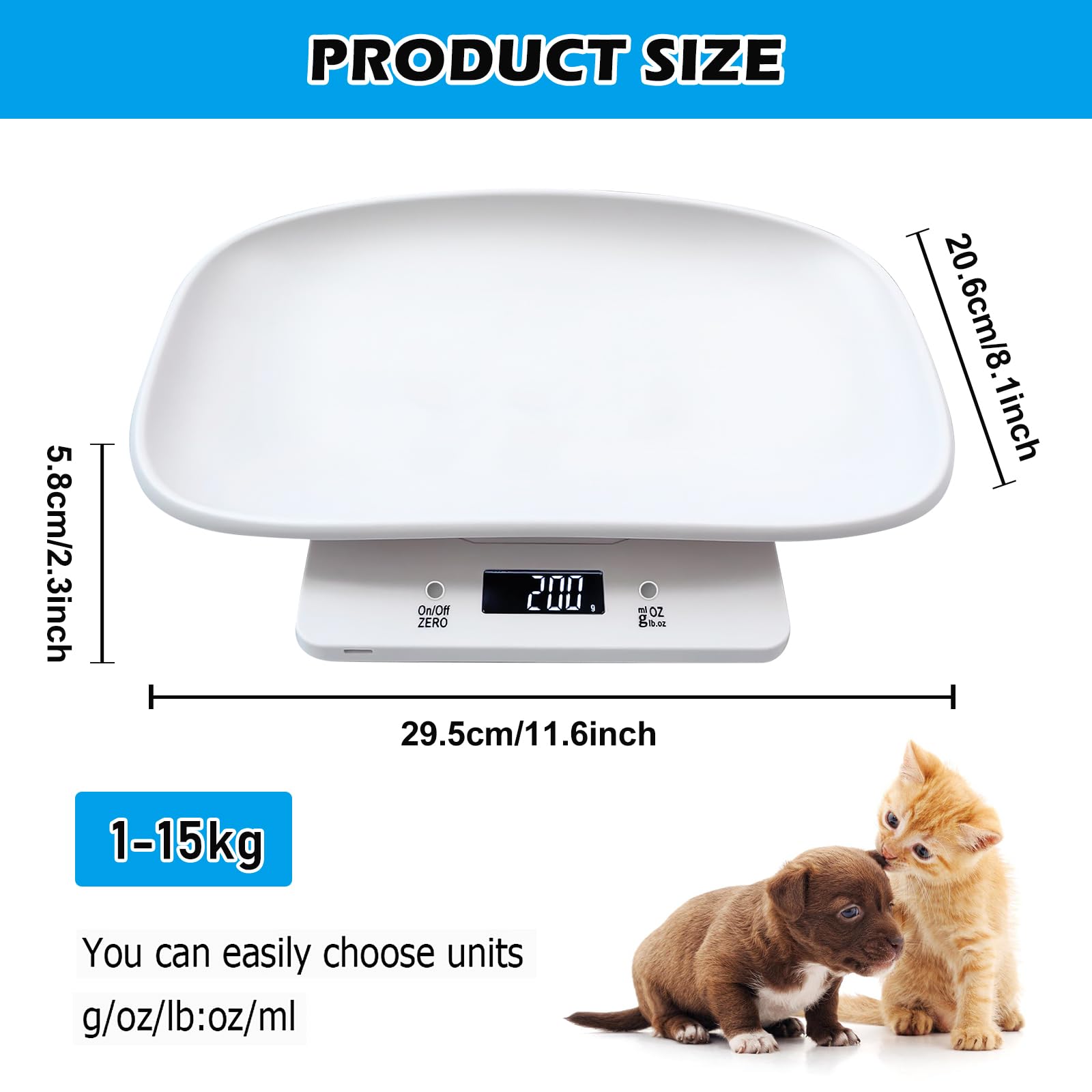 Báscula digital para mascotas, escala de 15 kg (± 1 gramo), báscula para animales pequeños, mini báscula con pantalla LCD, báscula digital para bebés, báscula electrónica de cocina, para gatitos,
