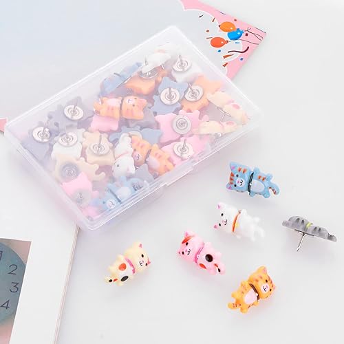 Miniatura 7 de Prasacco 30 pines de empuje tachuelas de pulgar de gato pasadores decorativos para tablero de corcho tachuelas para colgar en la pared chinchetas
