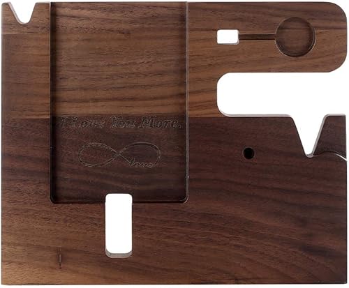 Miniatura 3 de awofer Regalos para hombres  Estación de acoplamiento para teléfono de madera de ébano  Mesita de noche con soporte para llaves, soporte de cartera