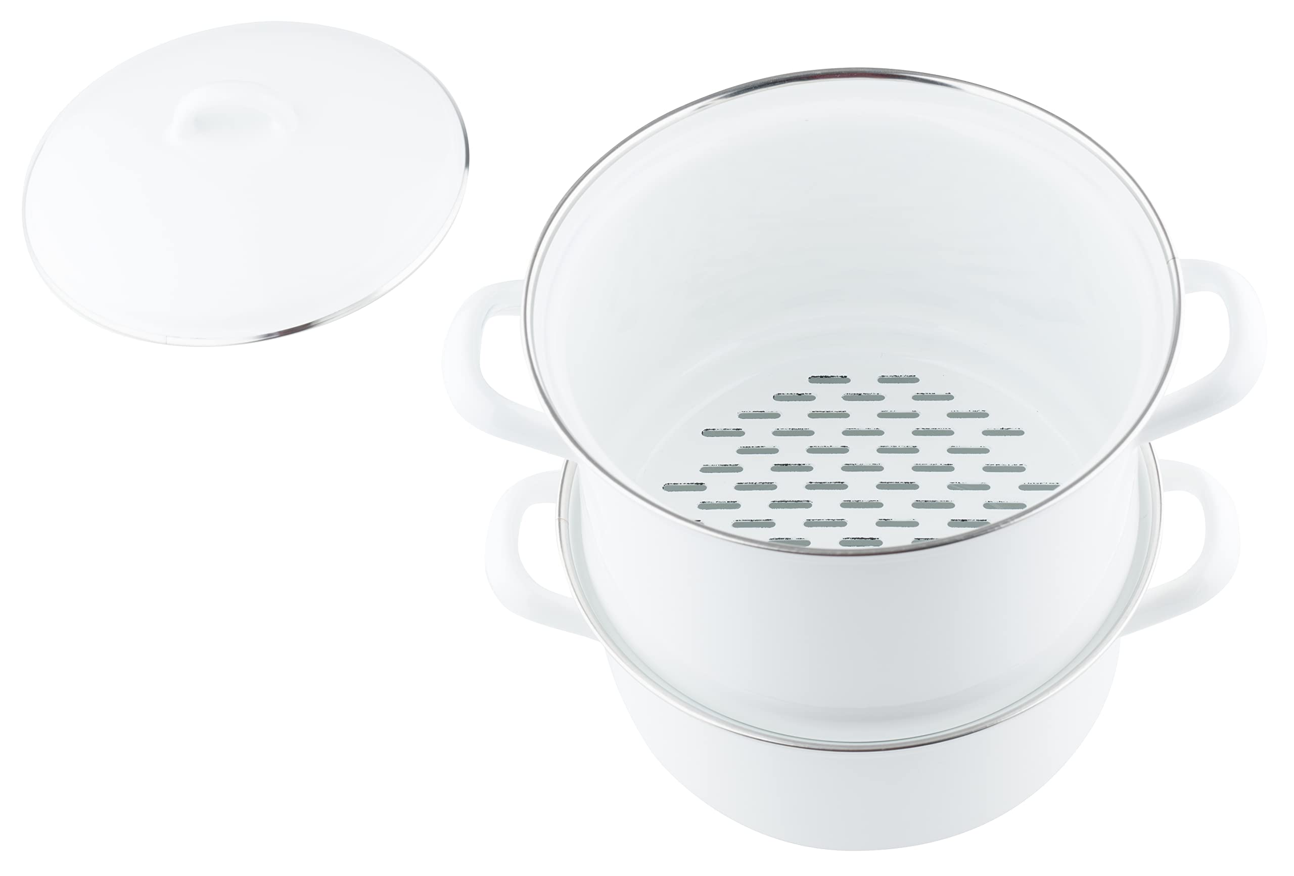 Riess, 0286-033, Cocina de patatas con tapa de esmalte 18, CLASSIC- WEISS, 19 cm de alto, 18 cm de diámetro, esmalte, blanco