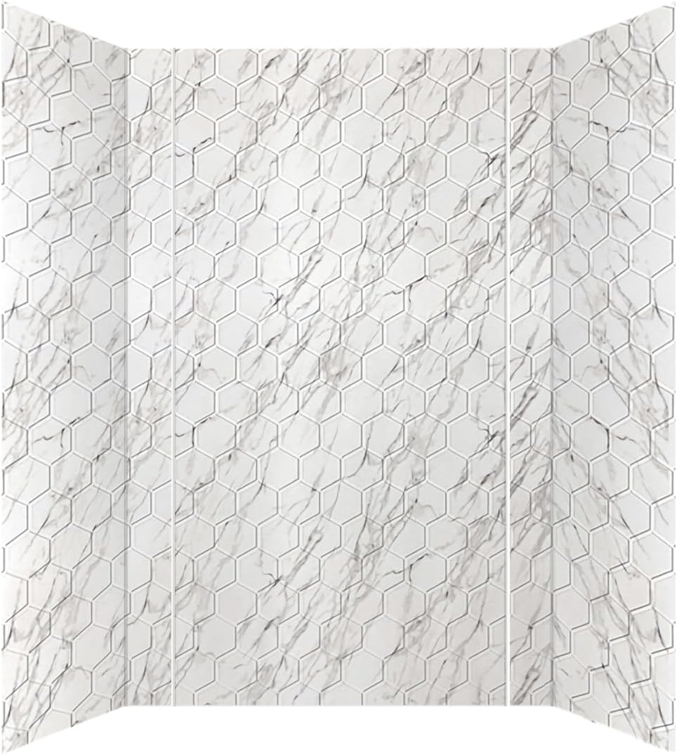 From Plain to Beautiful in Hours 133-640-HEX-KIT Hex Tile Tub and Shower Wall Panels Surround (Covers/ 96 Sq. Ft.), Marble, 1 Piece
