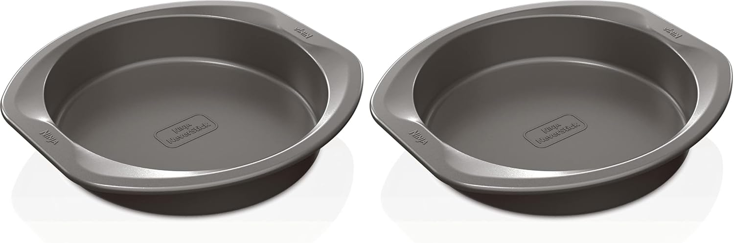 Ninja B30309 Foodi NeverStick Premium 9 inch Round Cake Pan, Nonstick, Oven Safe up to 500⁰F, Dishwasher Safe, Grey (Pack of 2) - Thumbnail 3