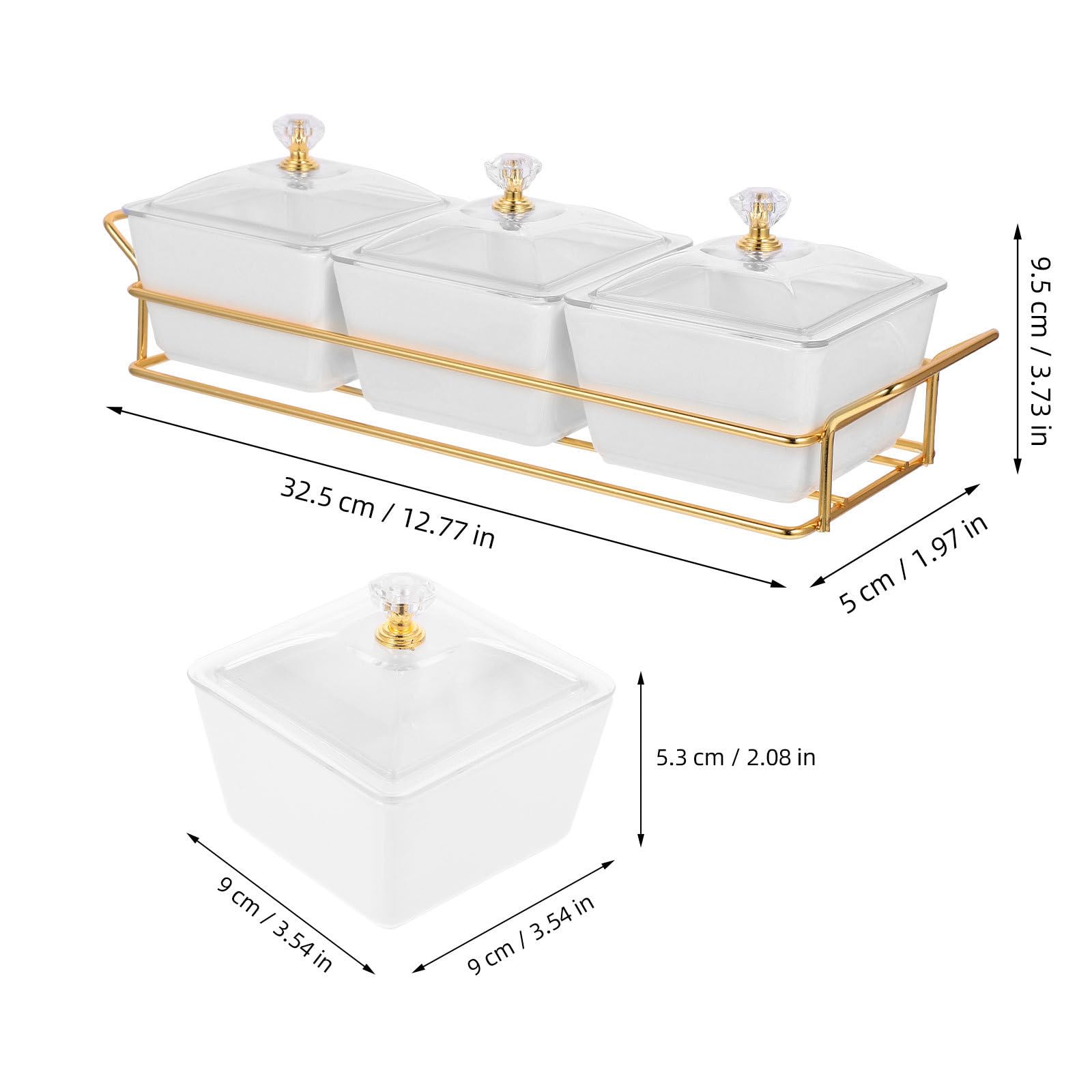 GLEAVI Geteilter Keramik Snackteller mit Deckel 3 fächer Design Glatte Oberfläche Weißer Minimalistischer Stil für Haushalt und Partys