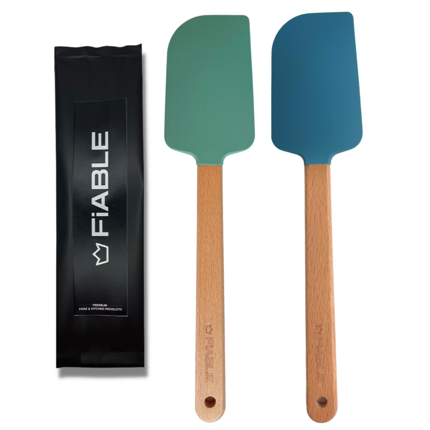 FiABLE Premium Silicone Special spatulas for Cooking and Baking| Non Stick Flexible Silicone Tips | Food Grade & BPA Free | 230C Heat Resistant - Blue&Green