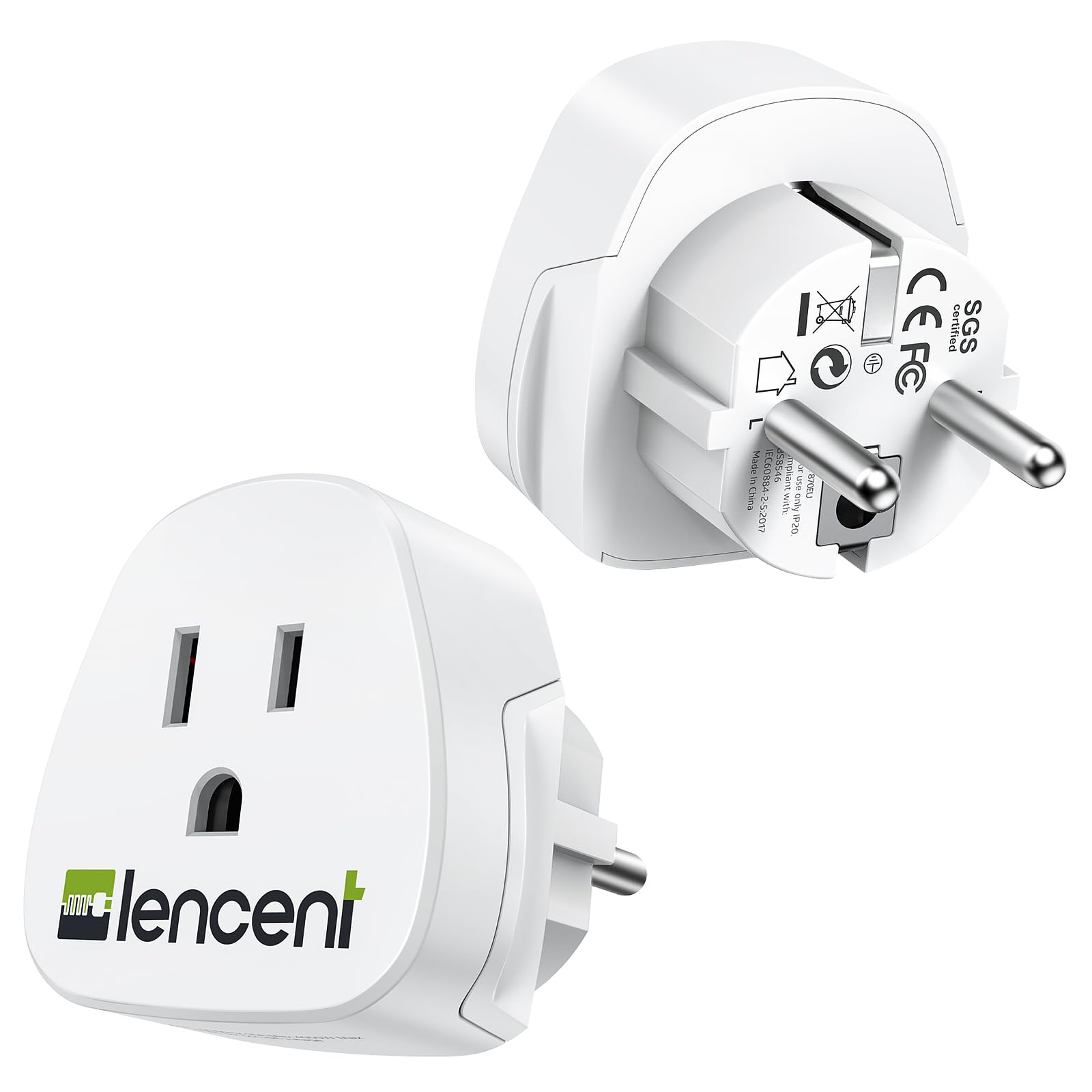 LENCENT 2 sztuki Adapter Podróżny USA do Polski/UE Wtyczka, Typu-C/E/F Podróżna Adapter [3250 W/13 A MAX] Wtyczki Adapter, Ameryki USA, Japonia, Kanada, Meksyk Wtyczka do Polski/UE ładowarka ścienna