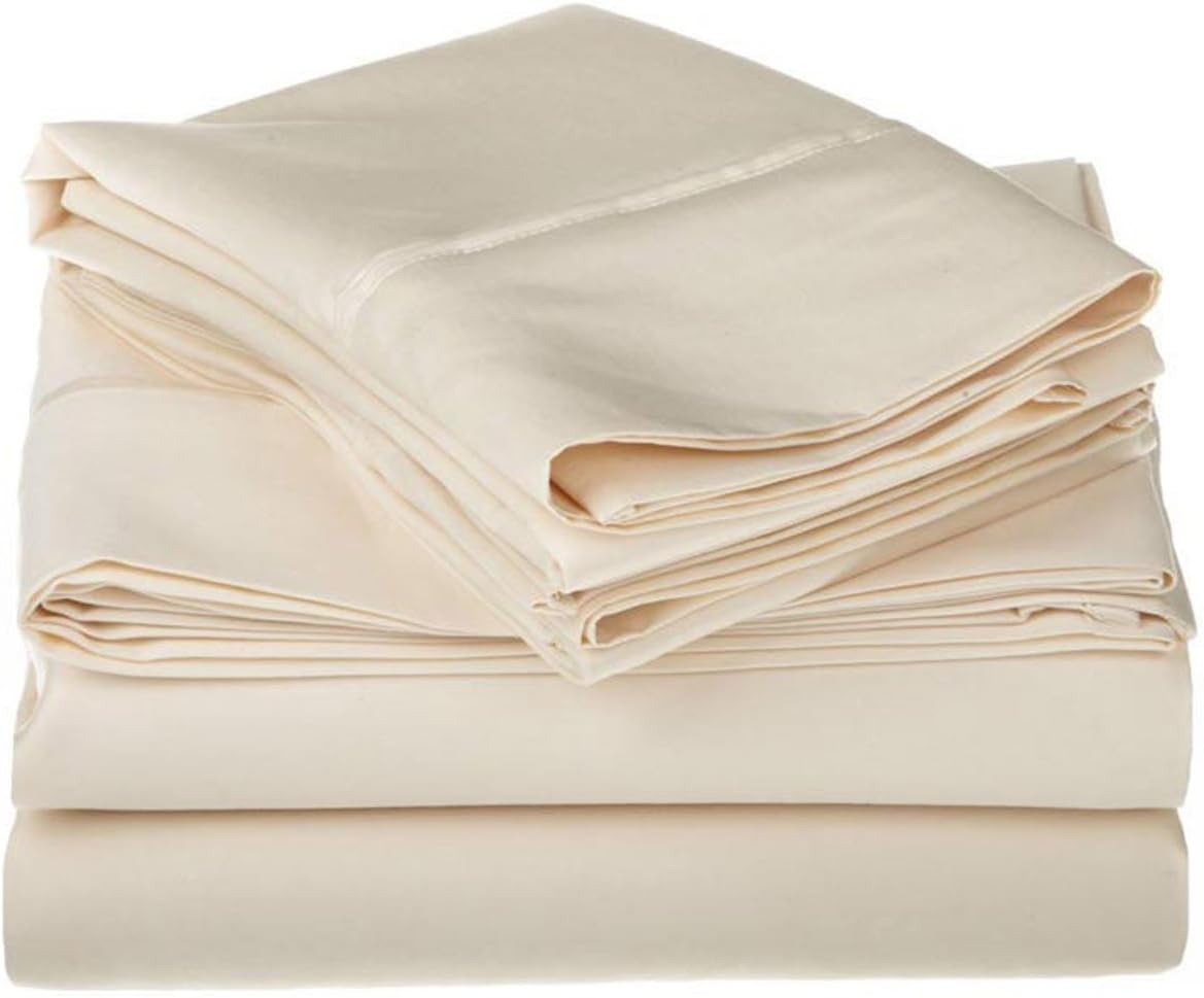 Novara Queen Size Ivory Bone Color Bed-Sheet Set with Pillowcases 500TC 100% Combed Cotton Sateen 4 Piece