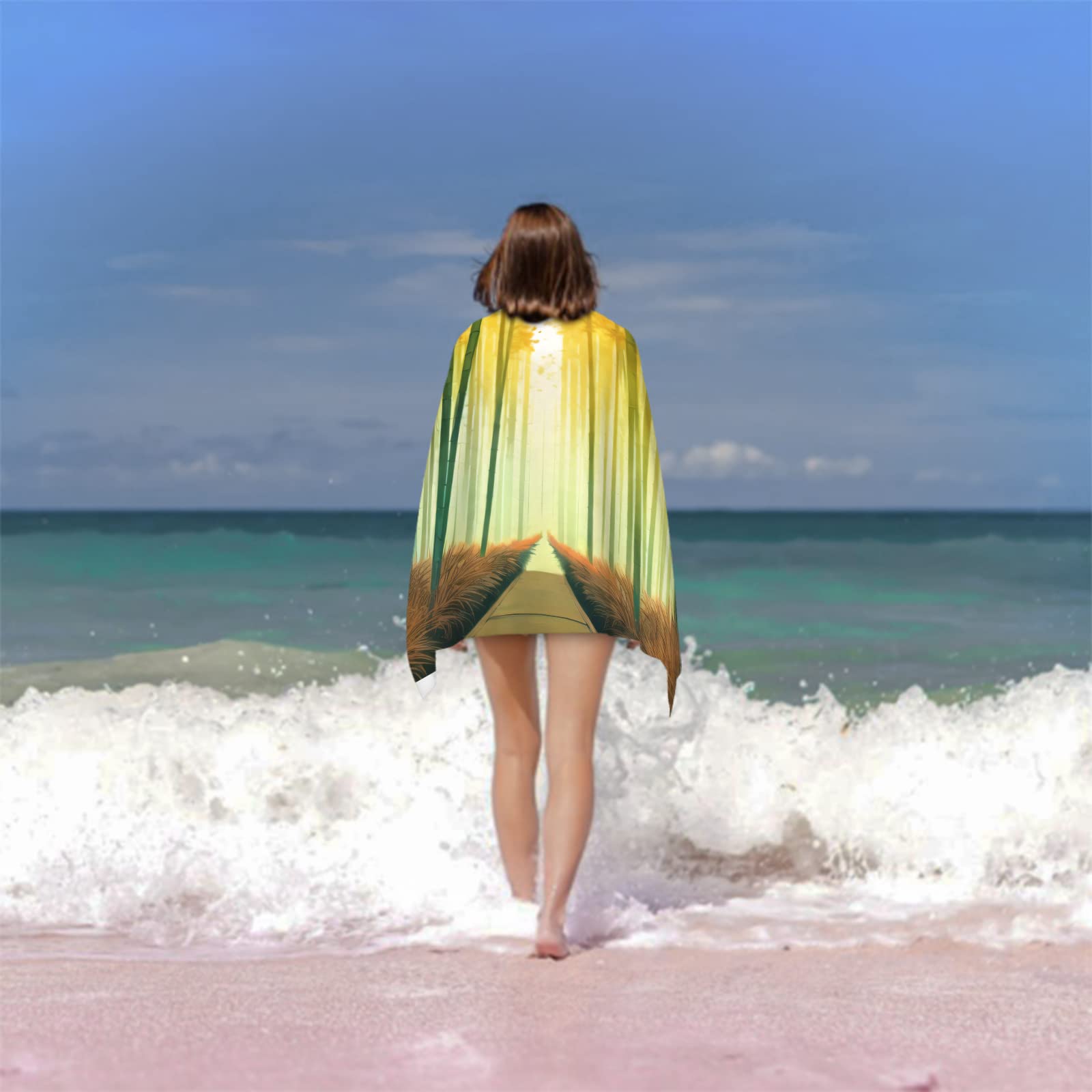 Serviette de Plage 100x200 Bambou Vert, Femme Homme, 3D Motif Plante Serviette de Bain Grande Microfibre Séchage Rapide Absorbant Drap de Plage pour Bain Voyage Camping