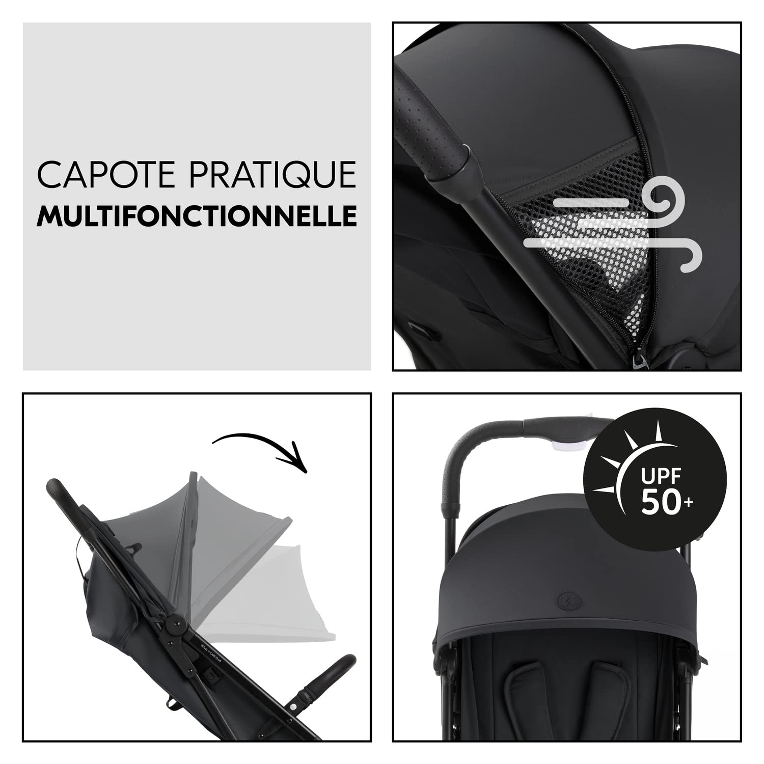hauck Poussette Compacte Voyage Travel N Care Plus, Légère seulement 7,2 kg, Inclinable et Pliable, Protection UV 50+, Jusqu'à 22 kg (3 kg Panier), Noir