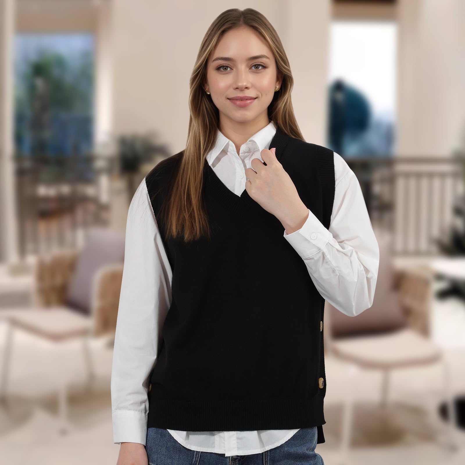 Débardeur en tricot sans manches à col en V pour femme