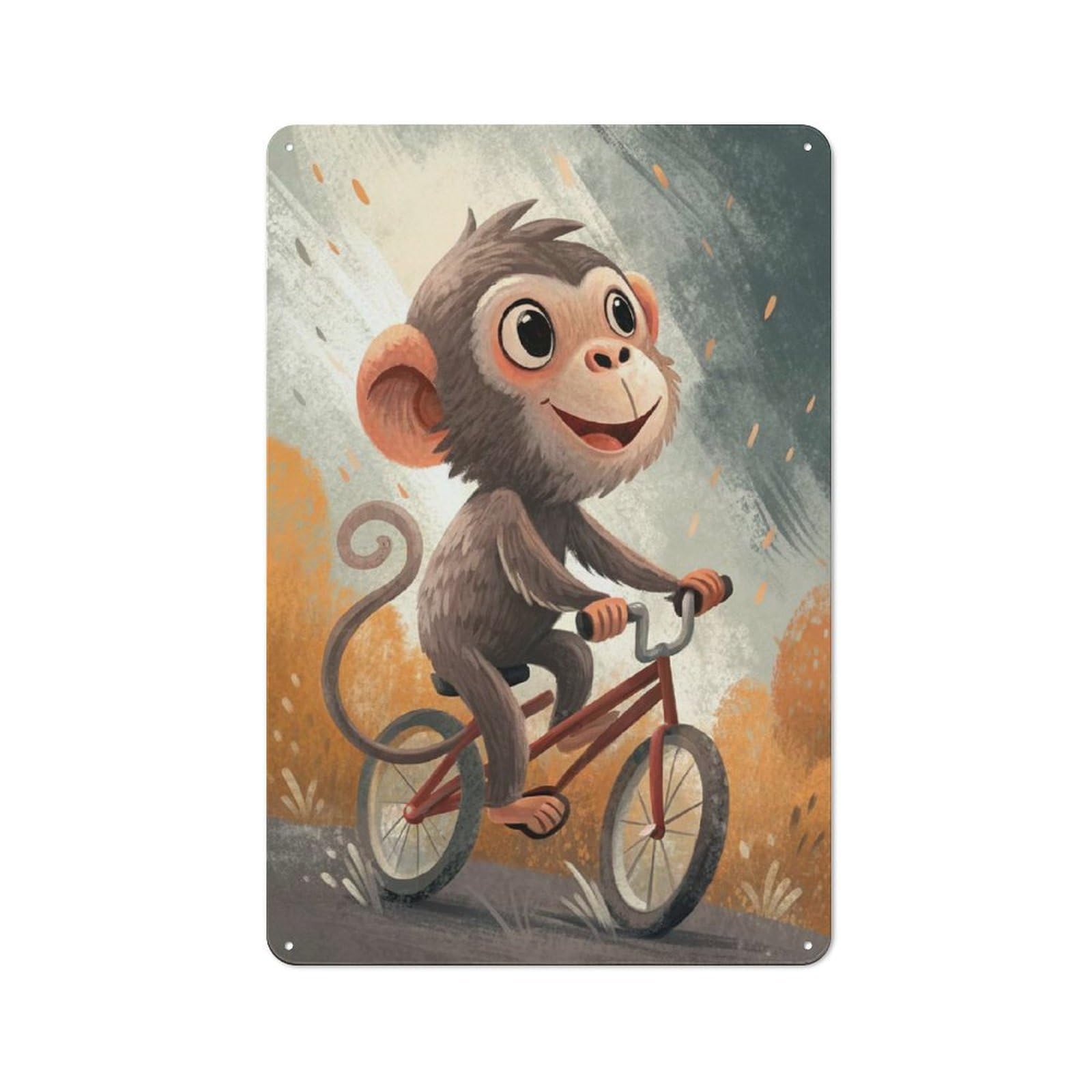 Junmoney Style-9 Workshop Style Garage Metal Sign 30X20cm Featuring Monkey On A Bicycle Illustration, Industrial Wall Art For Workshop, Basement, Shed Or Games Room