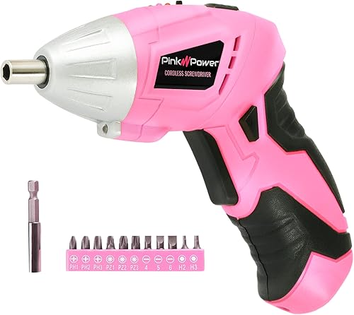 Pink Power PP481, Juego de desarmador eléctrico inalámbrico de 4.8 voltios para mujeres con cargador y brocas