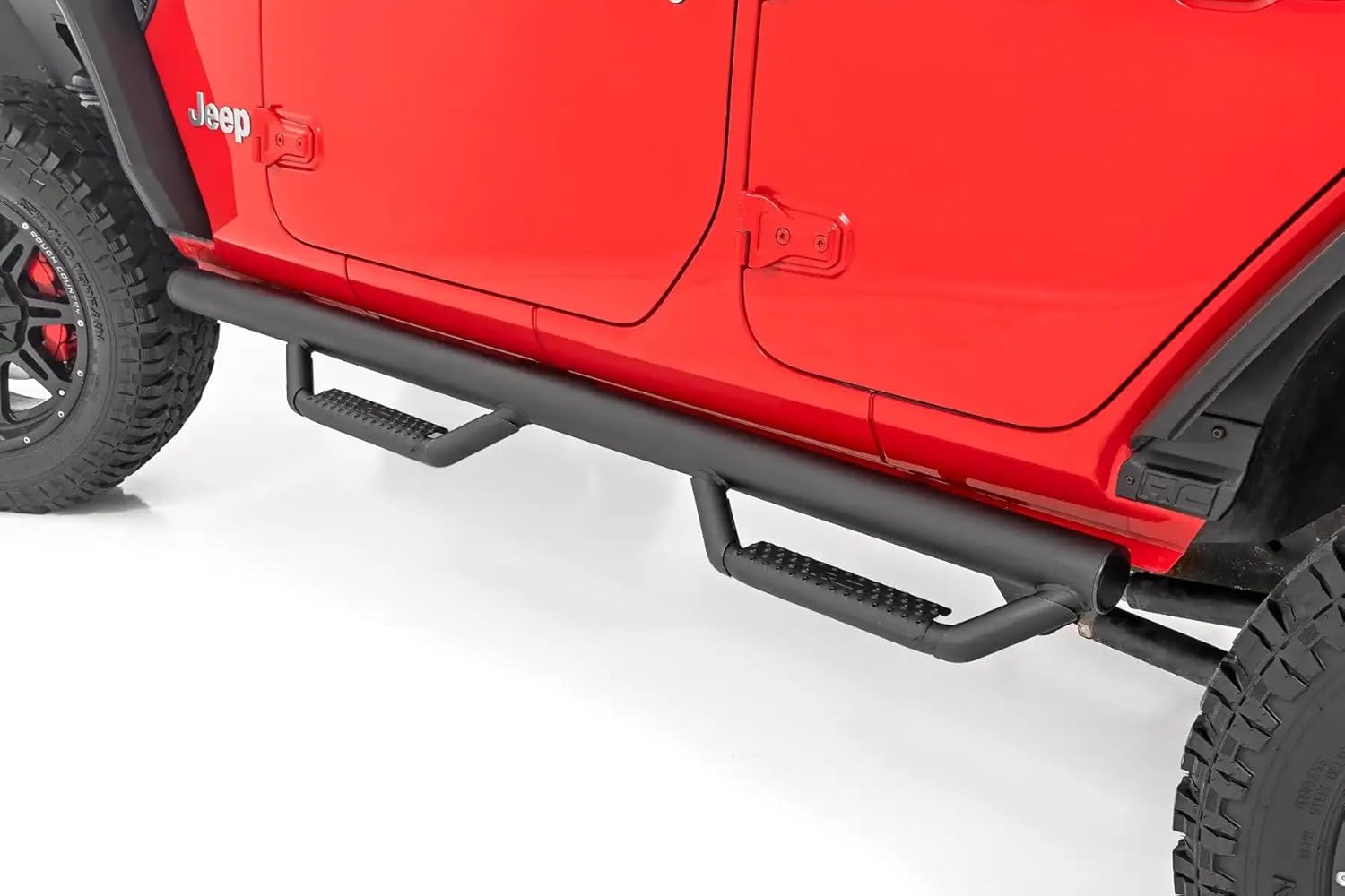 Rough Country Nerf Step Bars for Jeep Wrangler Unlimited (2018-2025) 4-Door - Rugged Full Length Nerf Bars with Side Steps, Bolt-On Install