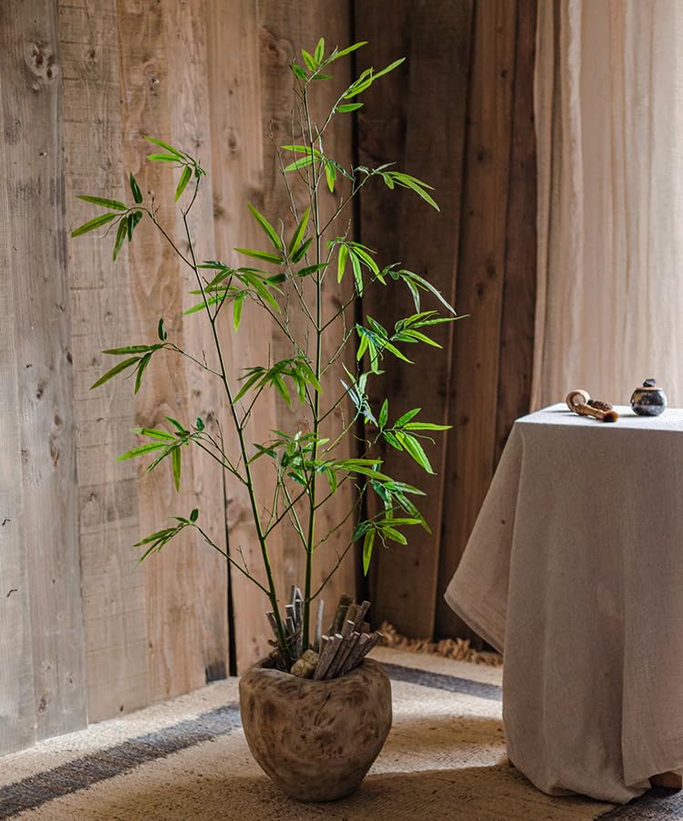 Rustic Reach Artificial Bamboo Plant Stems | Fake Bamboo Stems Green Leaves Decor | Artificial Plants for Home Decor | Ideal for Indoor Outdoor Decoration - Set of 10 (Small)