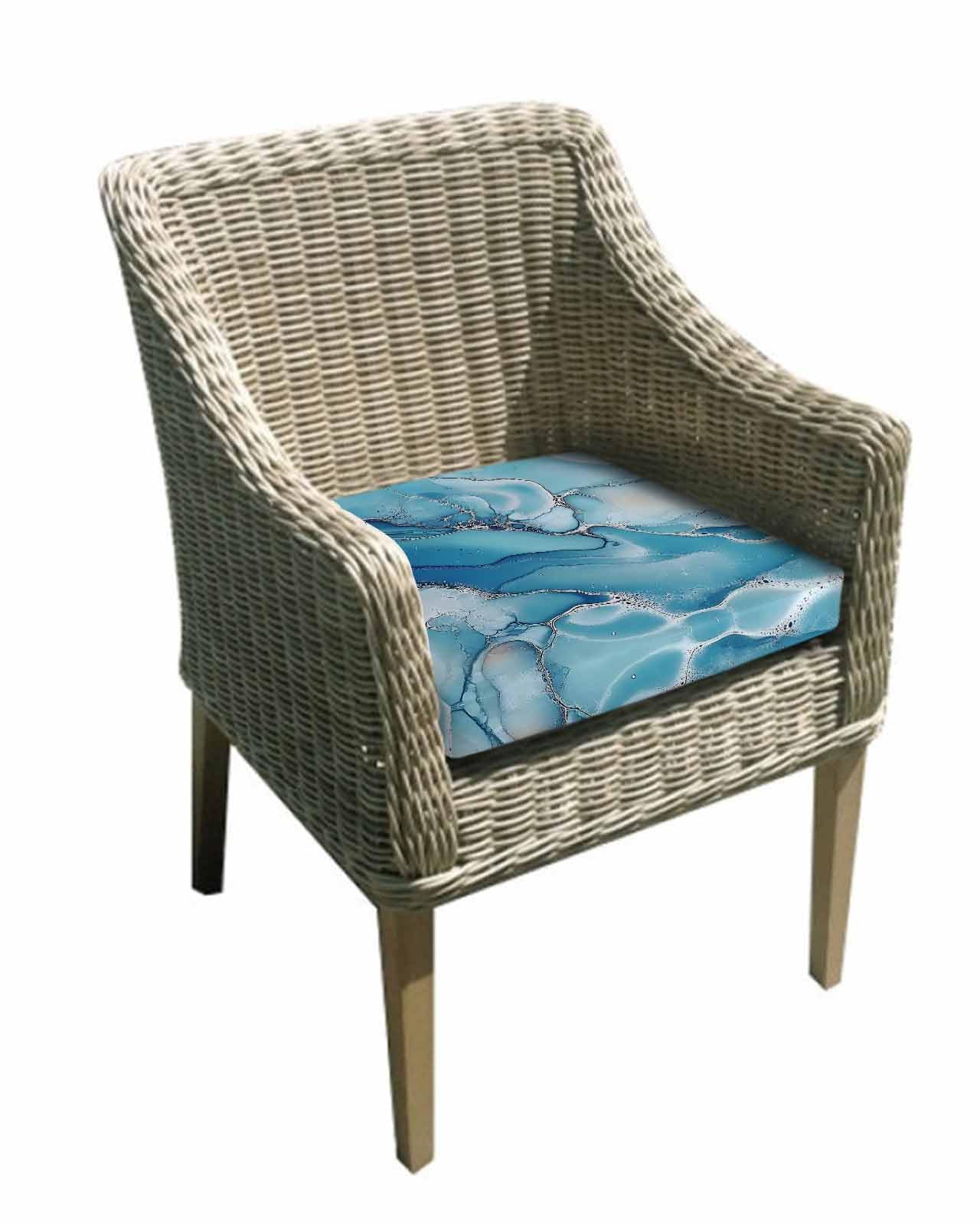 2 Pack Blue Grey Marble Waterproof Cushion Covers with Ties, Outdoor Patio Chaise Lounge Chair Seat Cushion Slip Covers Replacement(Only Cover) Modern Abstract Geometric 24