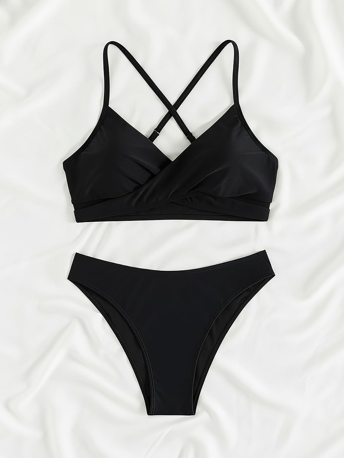 Fanuerg Womens Two Piece Bikini Sets Criss Cross Front Two Piece Swimsuits Mid Waist Cheeky Bathing Suit