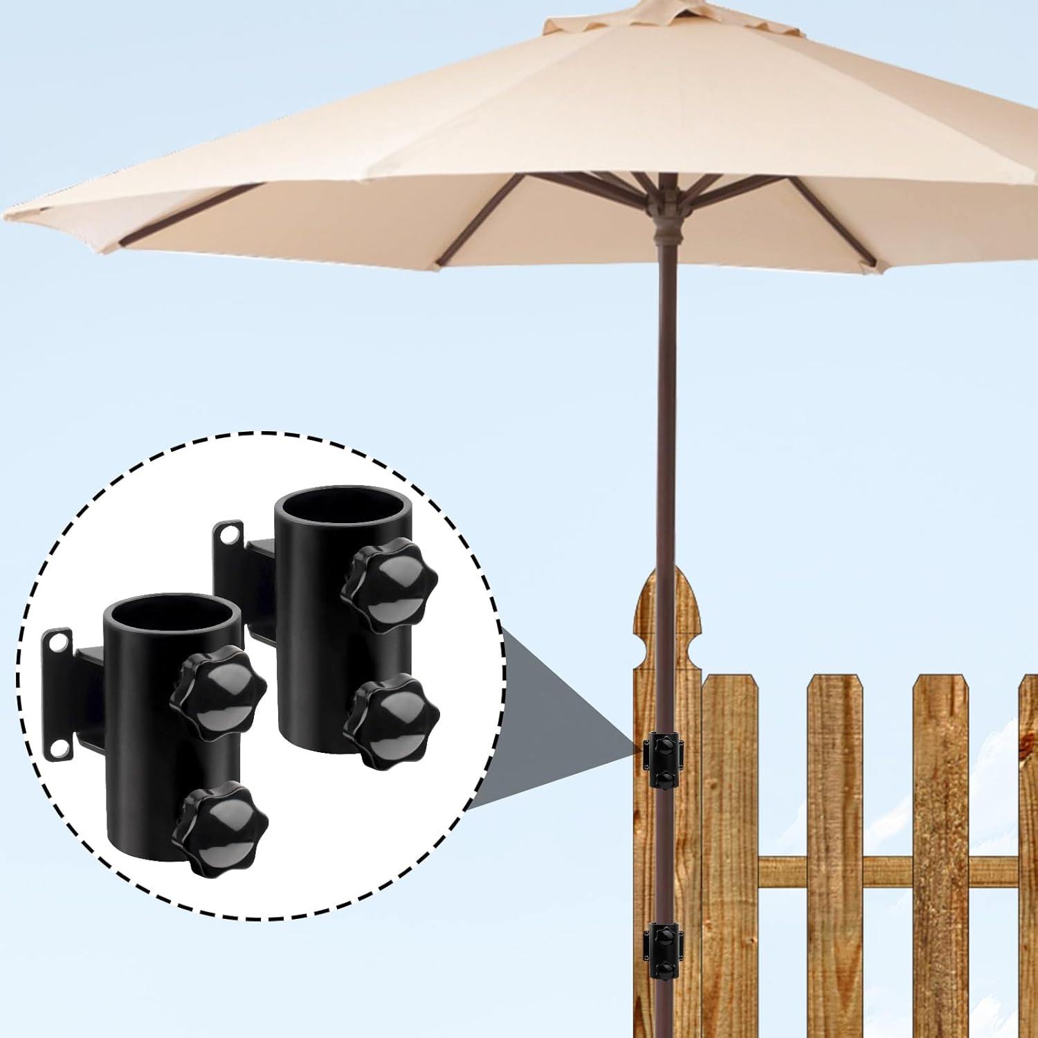 Umbrella Deck Mount - 4 PCS Heavy Duty Patio Umbrella Holder (Fits Umbrellas up to 2") Umbrella Clamp Mount Bracket for Deck Railing,Docks,Balcony,Outdoor Courtyard,Fences