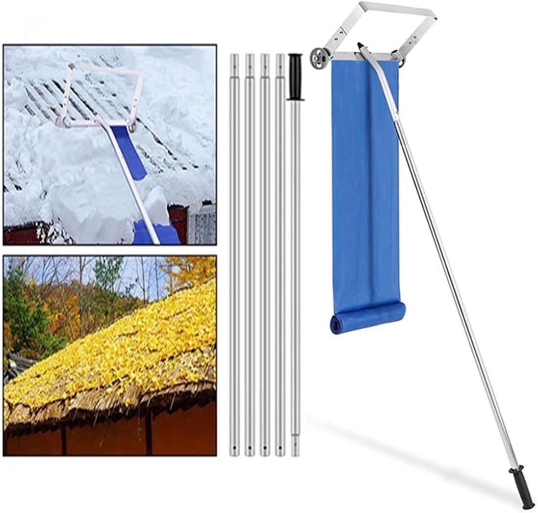 Adjustable Snow Rake for House Roof 4-30ft Roof Snow Removal Tool Roof Rake Snow Remover with Slide Tarp and Roller Head for Home, Shed, Shop, Barn