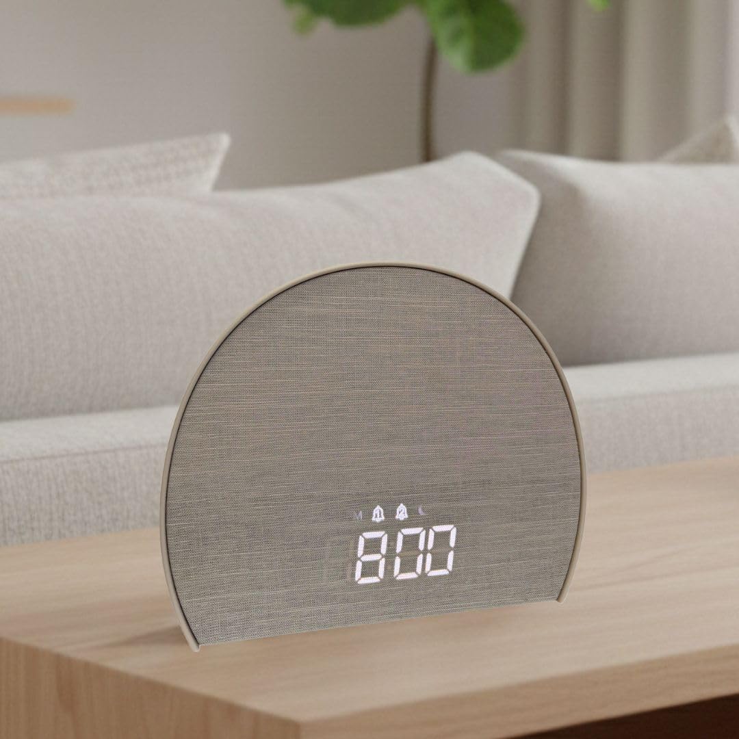 ONARA Despertador Amanecer, Despertador luz Natural simulacion Amanecer, 10 Sonidos Relajantes Naturaleza, 5 Sonidos Blancos, Altavoz Bluetooth, Radio FM, Temporizador, 20 Brillos, 2 Alarmas y Snooze