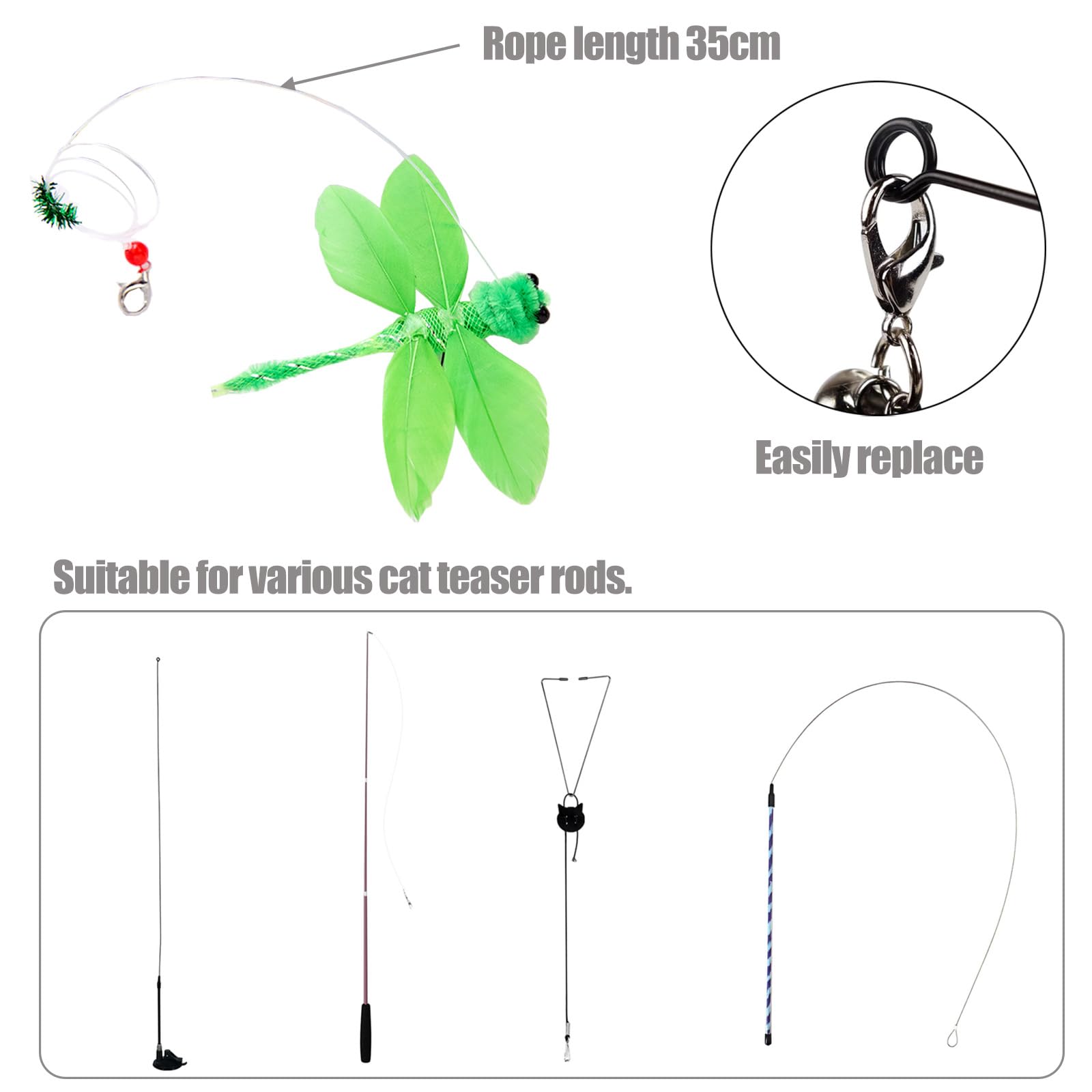 Hjvvr Cat Insect Toys,5pcs Feather Toy Cat Wand Replacement,Handmade Natural Refills, Black - Image 3
