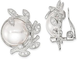 Brincos de prata esterlina 925 texturizados imitação de pérola zircônia cúbica folha de zircônia cúbica brincos de clipe joias finas para mulheres presentes para ela, Pérola, Zircônia cúbica Pérola