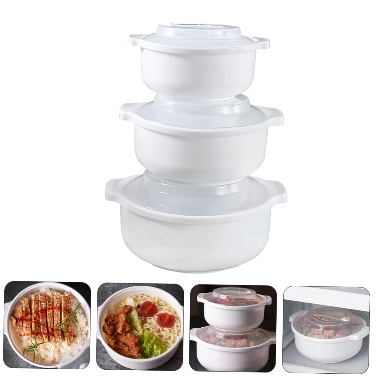 3 Piezas Recipientes para Alimentos con Tapa Transparente Aptos para Microondas y Refrigerador Envases de Resistentes y Multifuncionales para Cocina y Conservación de Comida