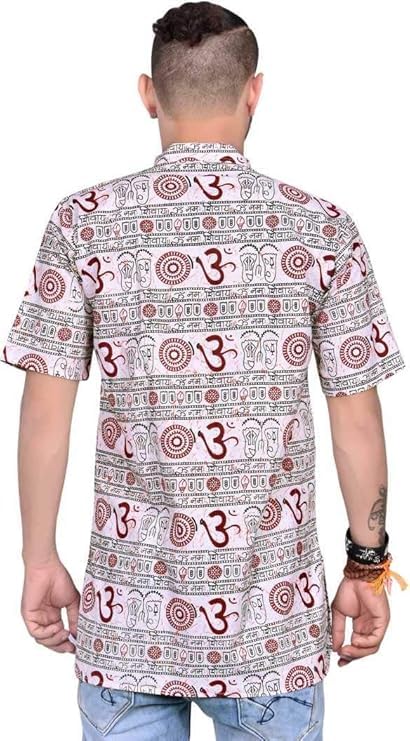 Image of THE MAKKI Trends - Om Printed Kurta for Men & Boys | Cotton Half Sleeve Mahadev Mahakal Kurta T-Shirt for Events, Festivals, and Religious Ceremonies (Regular)