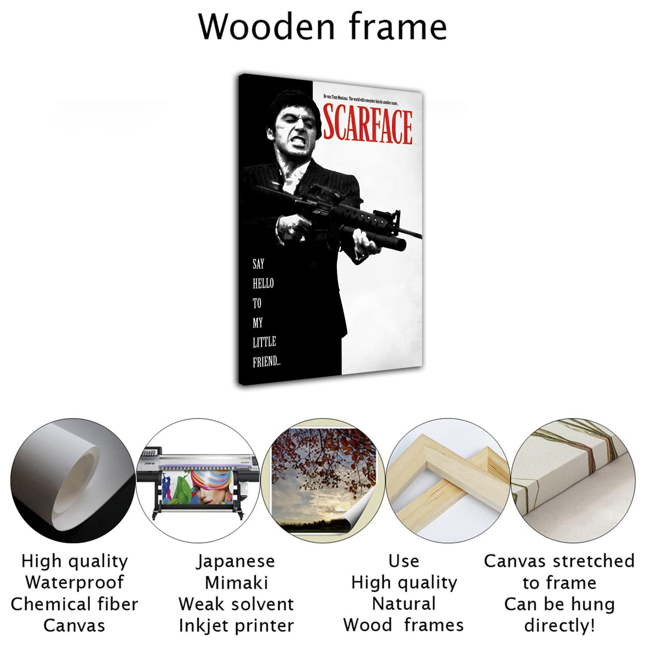 HOPNRU Dipinto su tela in bianco e nero Scarface Poster con immagini artistiche da parete di film classico retrò Stampa Poster di arredamento estetico per soggiorno (60x90cm-Incorniciata)