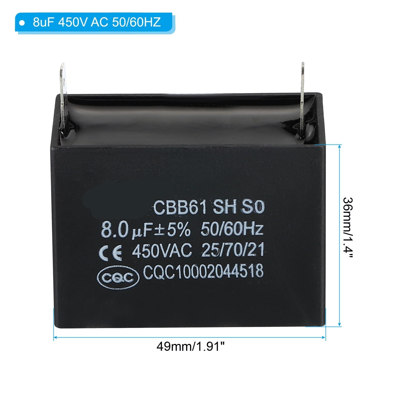 Condensador de ventilador de techo CBB61, 2/5/10 piezas, 1uF-12uF, 450V AC, Inserto único con 2 pines para motor de ventilador de aire acondicionado, condensadores Star Run(5Pcs 6uF)