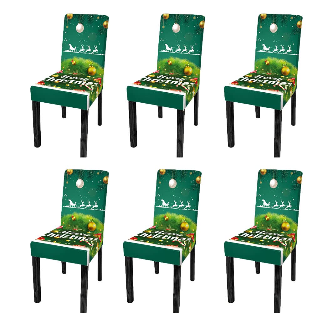 Housses de chaise de salle à manger de Noël vert sapin élastiques avec motif boule de wapiti