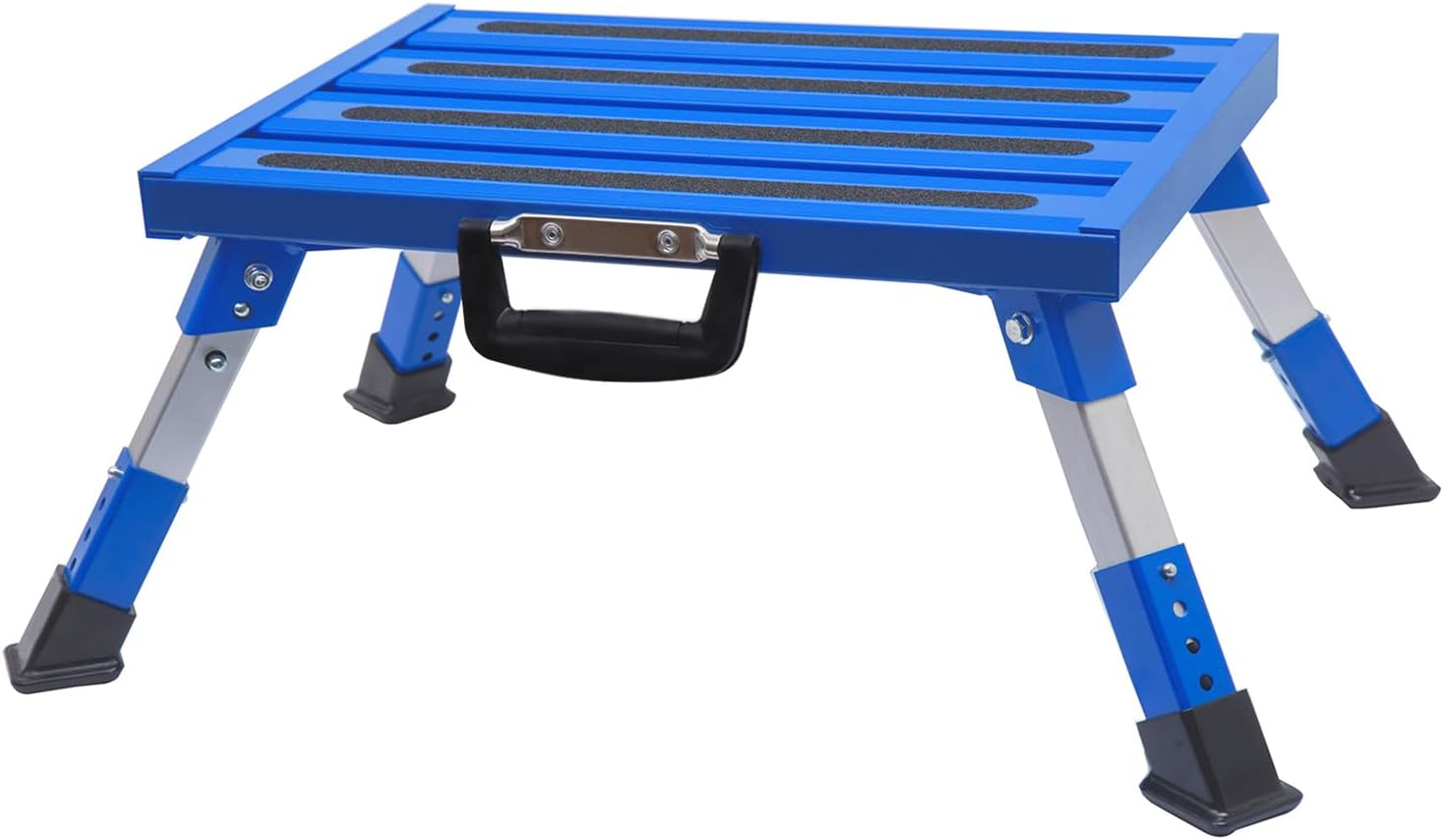 Homeon Wheels RV Steps Aluminum Folding Platform Step Anti-Slip Surface with Portable Handles Safety Platform Adjustable Height Max Load 1000 lbs for Camping Travel Trailer Truck(Blue)