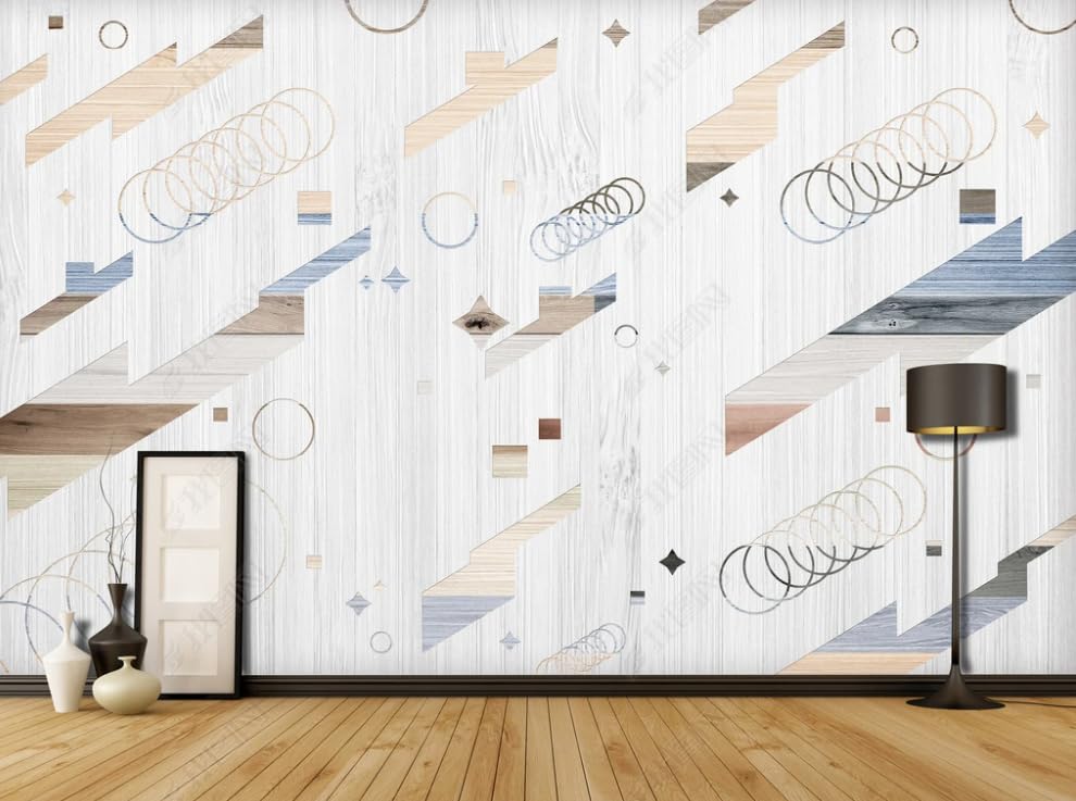 Papier peint intissé géométrique bois poster géant mural salon