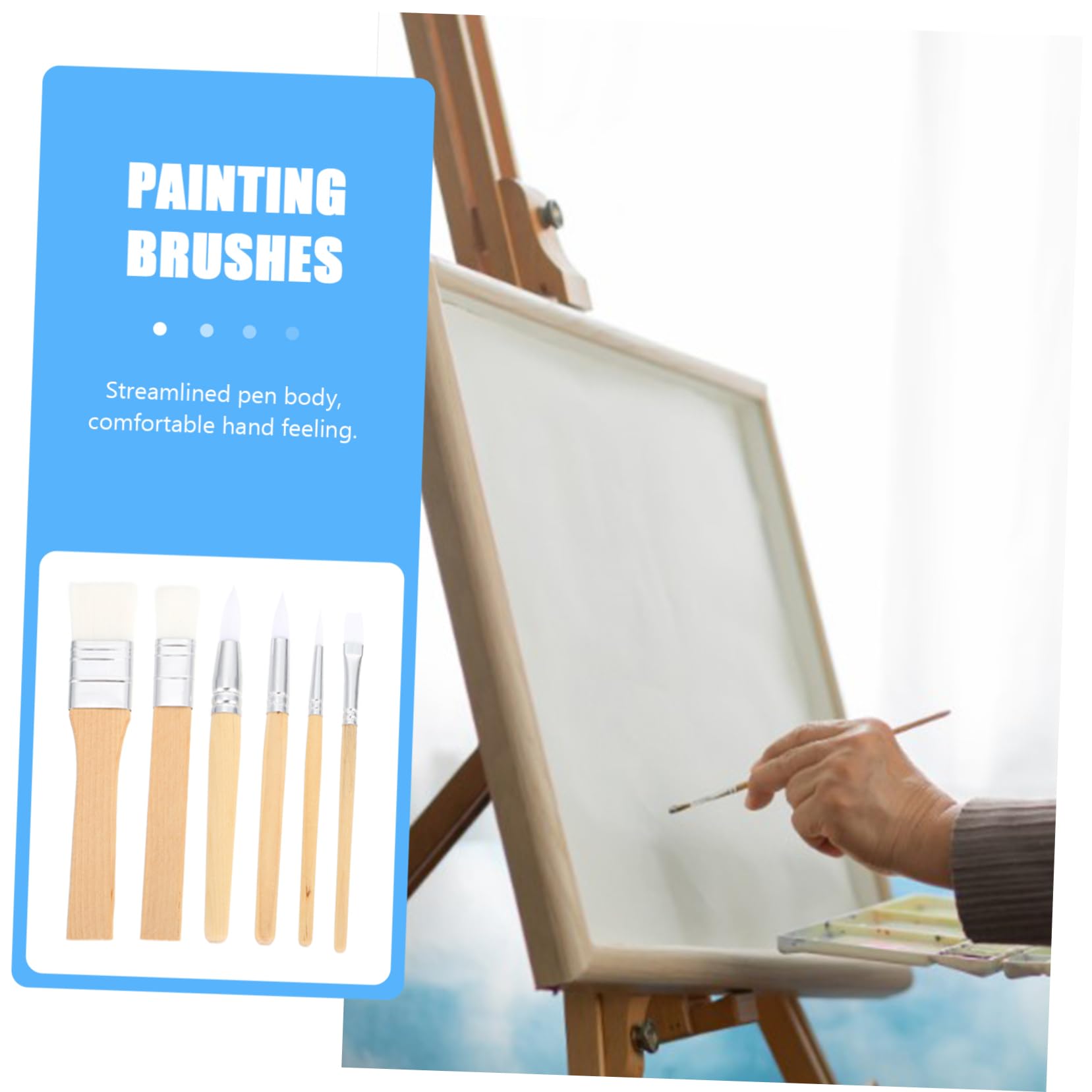 6 Piezas Pinceles Cortos de Lana Cruda para Acuarela Suministros de Pintura Pincel de Arte para Pintura al Óleo Herramienta de Dibujo