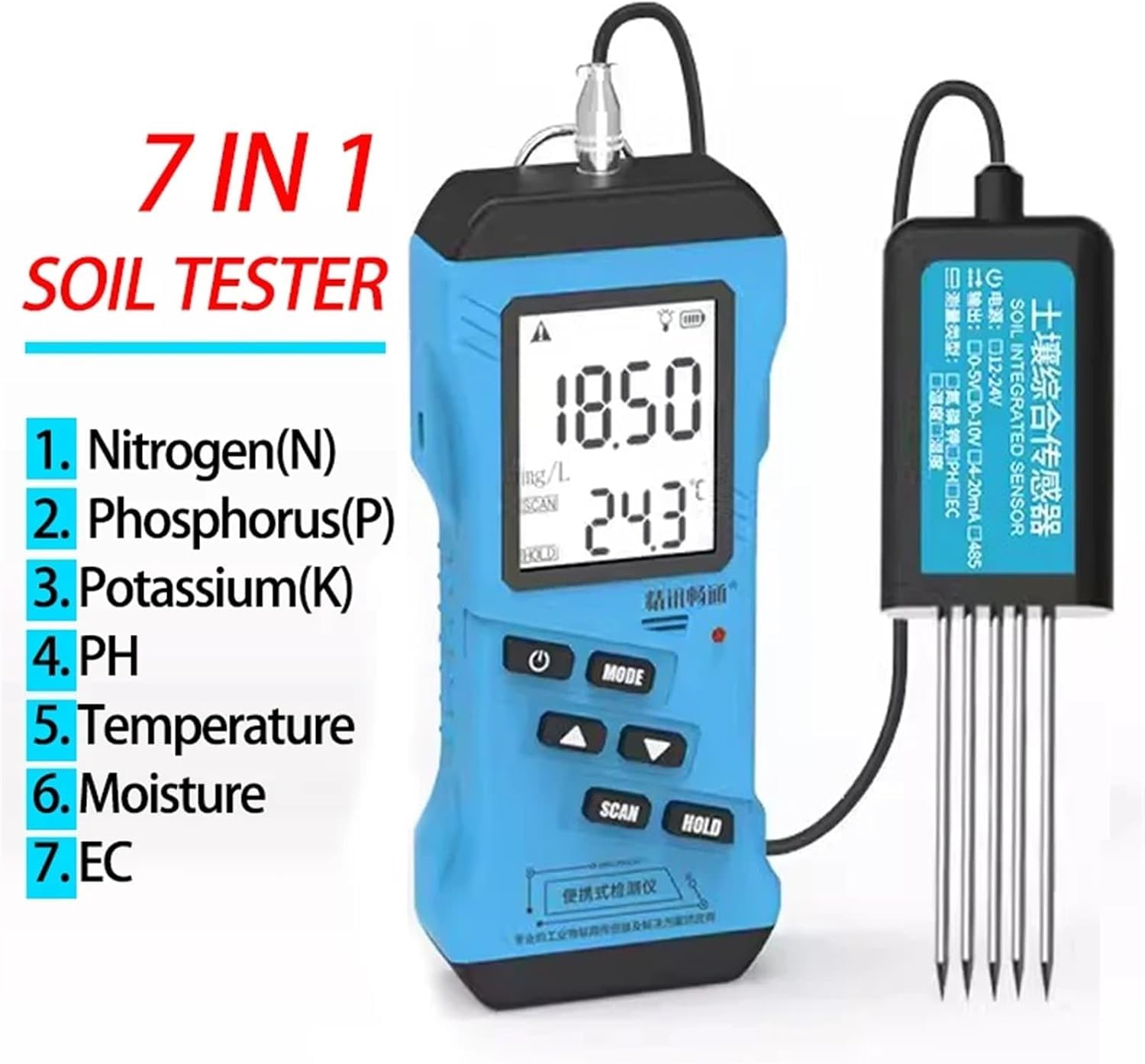 Bodenuntersuchung 7 In 1 Schnelltester Für Den Boden, Stickstoff, Phosphor, Kalium Npk, Ph-Tester, Feuchtigkeitstester, Nährstoffleitfähigkeit, Ec-messgerät Verstehen Sie Die Bodenfruchtbar
