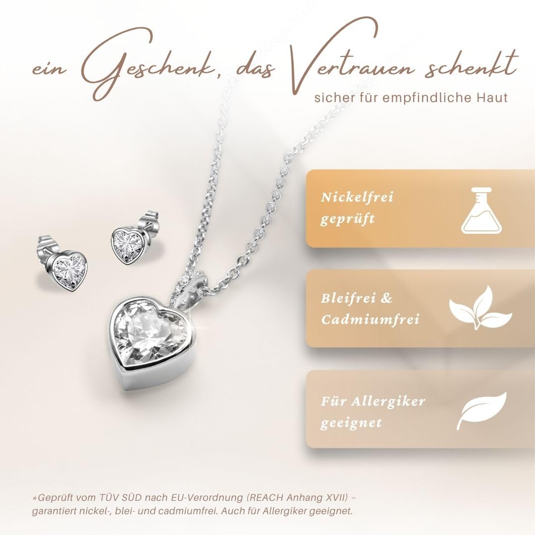 LOVENEST Schmuck Set Damen Silber 925/Rosegold/Gold ZIRKONIA | Herz Schmuckset 3tlg. zum Weihnachten Geburtstag Hochzeitstag | Kette und Ohrringe Set | hochwertiges Geschenk Frau Ehefrau Freundin