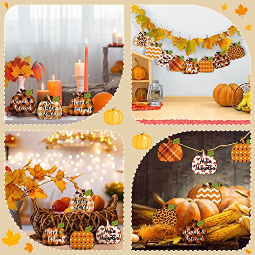 Thanksgiving Fall Tree Decorations Pumpkin Fall Ornaments for Tree Wooden Hanging Tree Ornaments Pumpkin Wood Autumn Decor for Farmhouse Rustic Home Decor Classic Style 24 Pcs