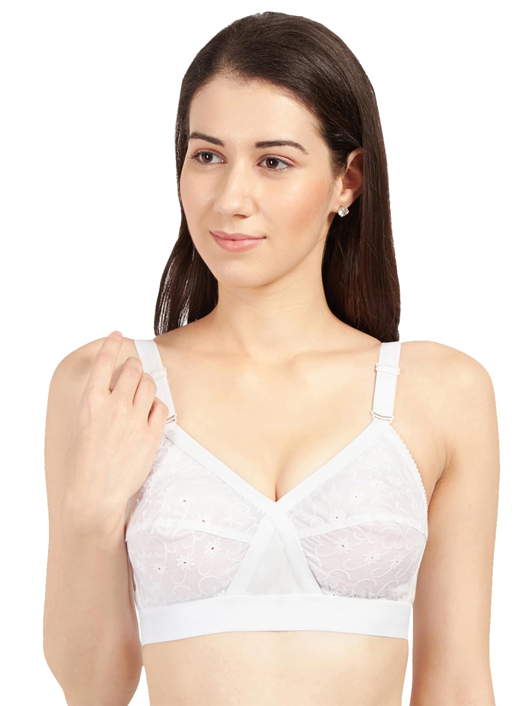 SONARI Celina Womens Non-Padded Pure Cotton Bra | Embroidered, Non-Wired, Full Coverage, Hand Washable, Regular Wear White