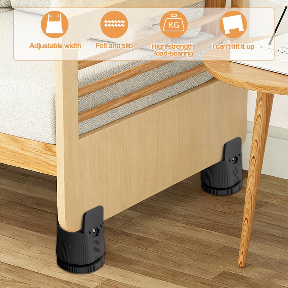 LOMUG 4 sztuki podwyższenia mebli 6-8 cm, regulowane podwyższenie łóżka do kwadratowych i okrągłych nóg krzeseł o szerokości 10-50 mm, z zaciskiem śrubowym, podwyższenie krzeseł, do dużych obciążeń