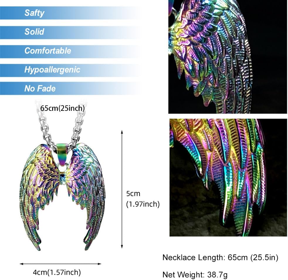 bahamut Colorful Guardian Fairy Angel Wings Necklace for Woman Men Women,Stainless Steel Pendant Chain,Protection Amulet Jewelry Gifts (Colorful) - Image 4