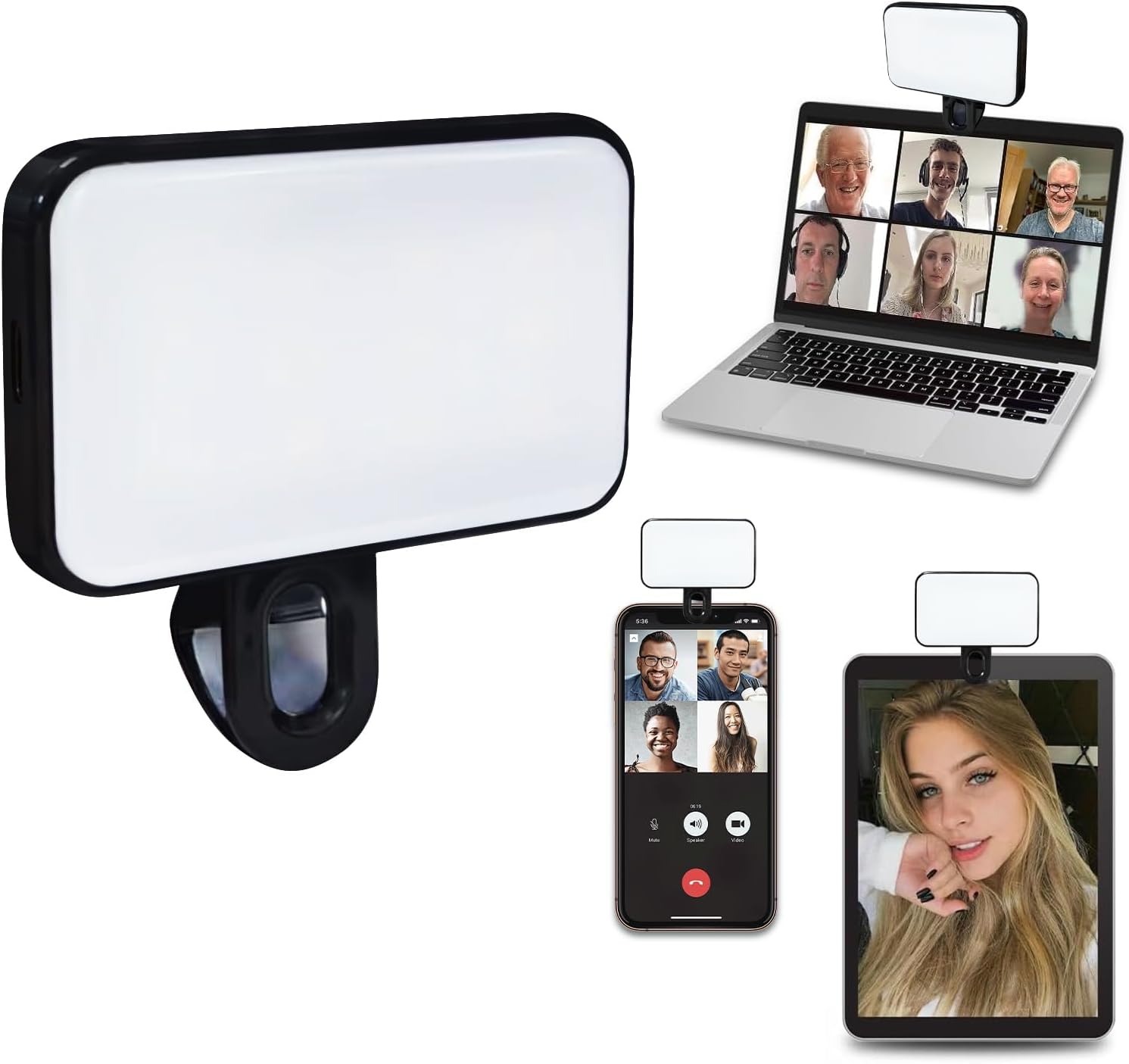 LED Selfie Light, LED Selfie Light with Front & Back Phone Clip, with 3 Lighting Mode, Portable Phone Ring Light for Makeup, Selfie, Vlog, Video Conference, for Phone, iPad, Camera, Laptop