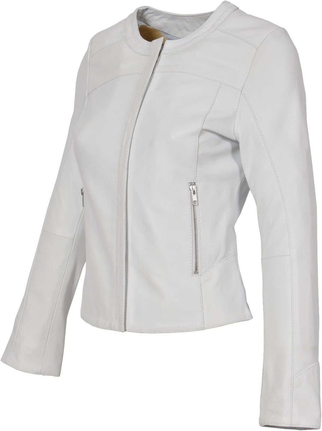Womens Leather Jackets Motorcycle Bomber Biker White Real Leather Jacket Women (XL, White)