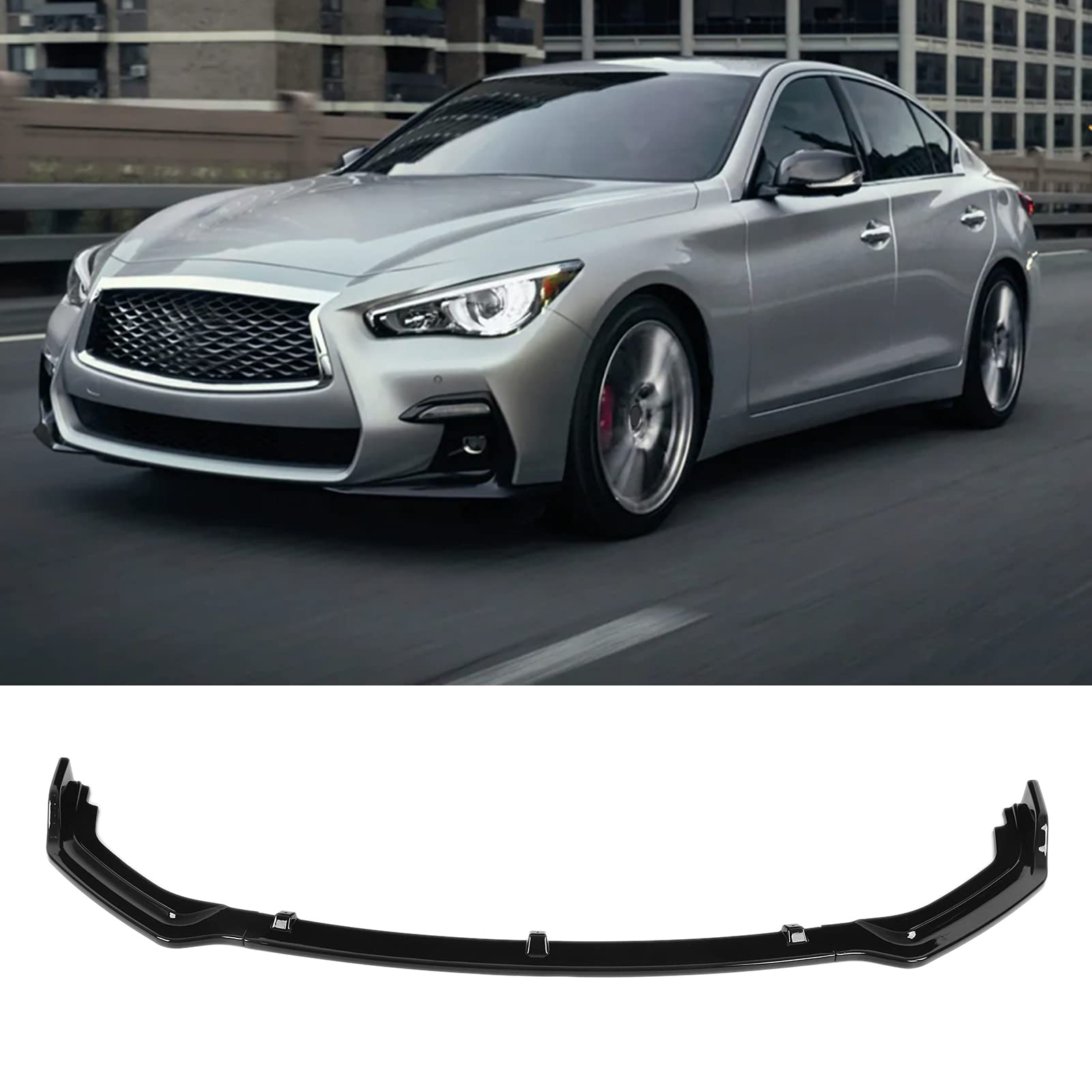 Zderzak Canard, Czarny Błyszczący Przedni Splitter Zderzaka Wytrzymały 3 szt. do Infiniti Q50 Base Luxe Premium 2018-